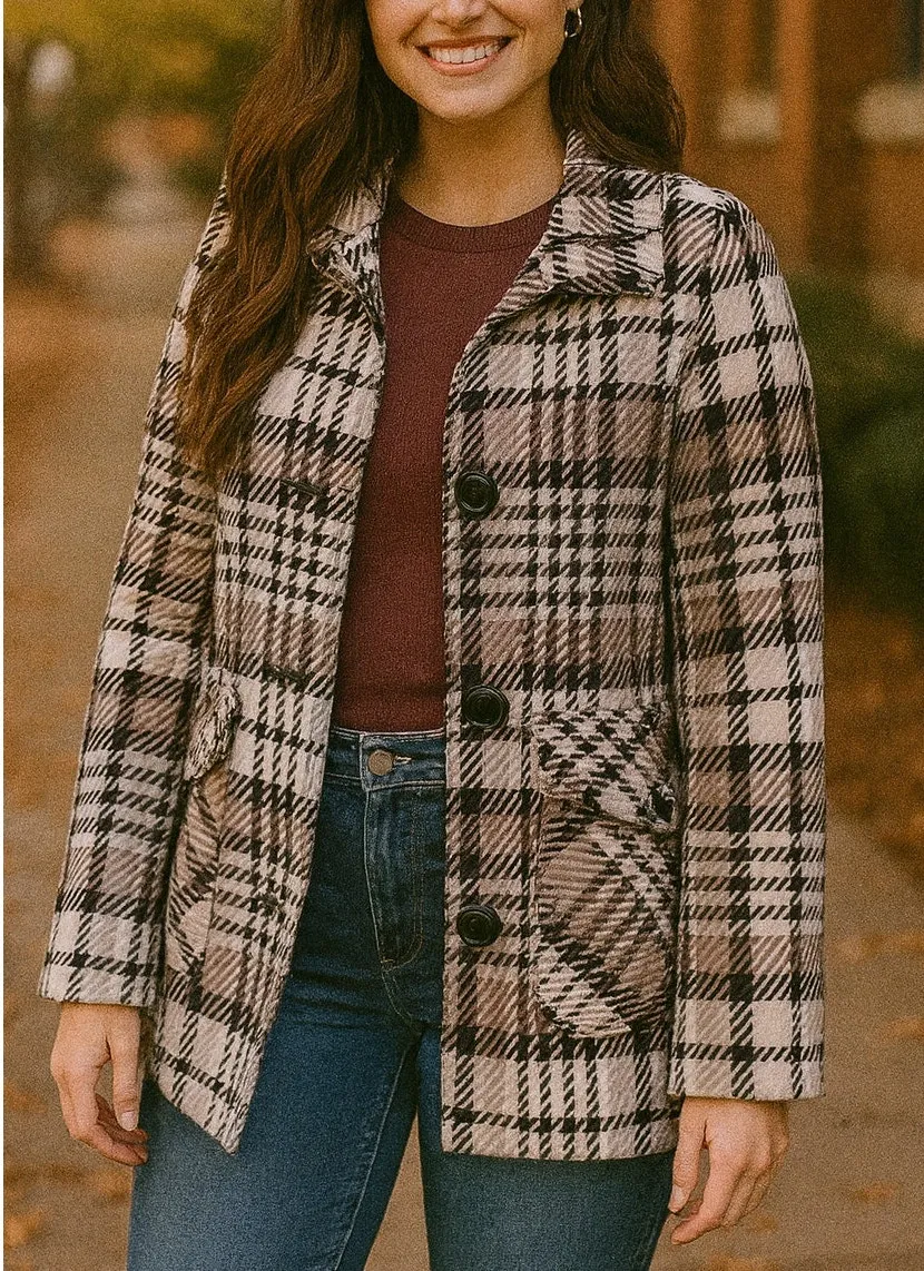 Soia & Kyo Y2K Preppy Plaid Houndstooth Wool Peacoat Full Zip Jacket M Academia - Image 2