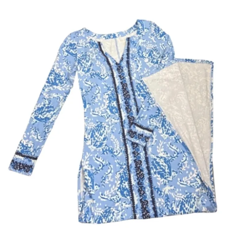 Lilly Pulitzer Faye Maxi Dress UPF 50+ Blue Peri Turtley Long Sleeve Size Small - Image 4