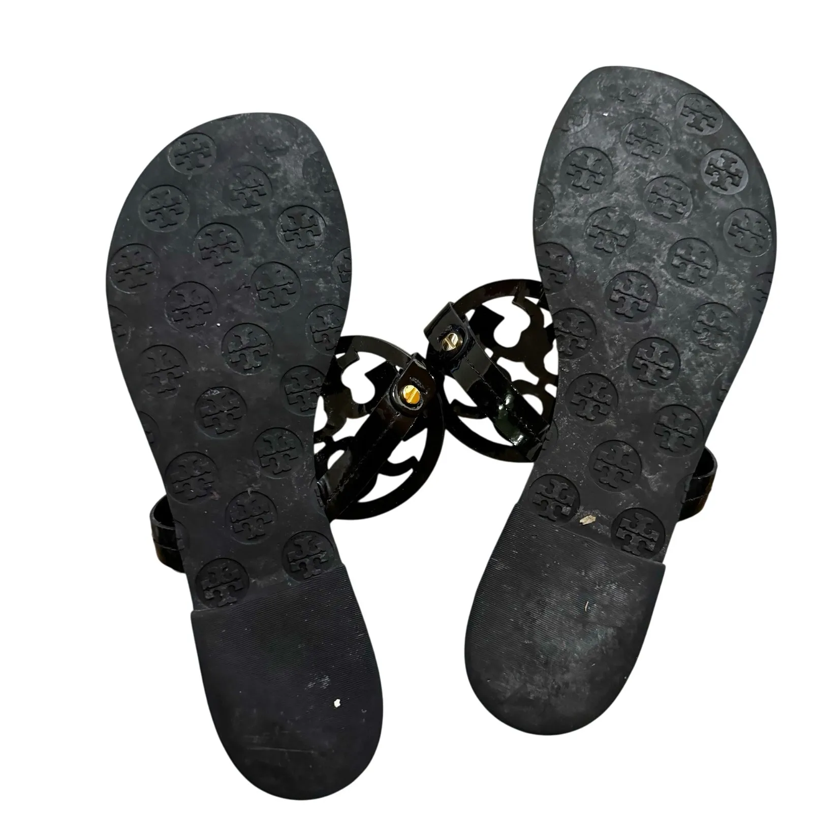 TORY BURCH Black Patent Leather Miller Classic Designer Logo Sandals Size 9.5 - Image 5