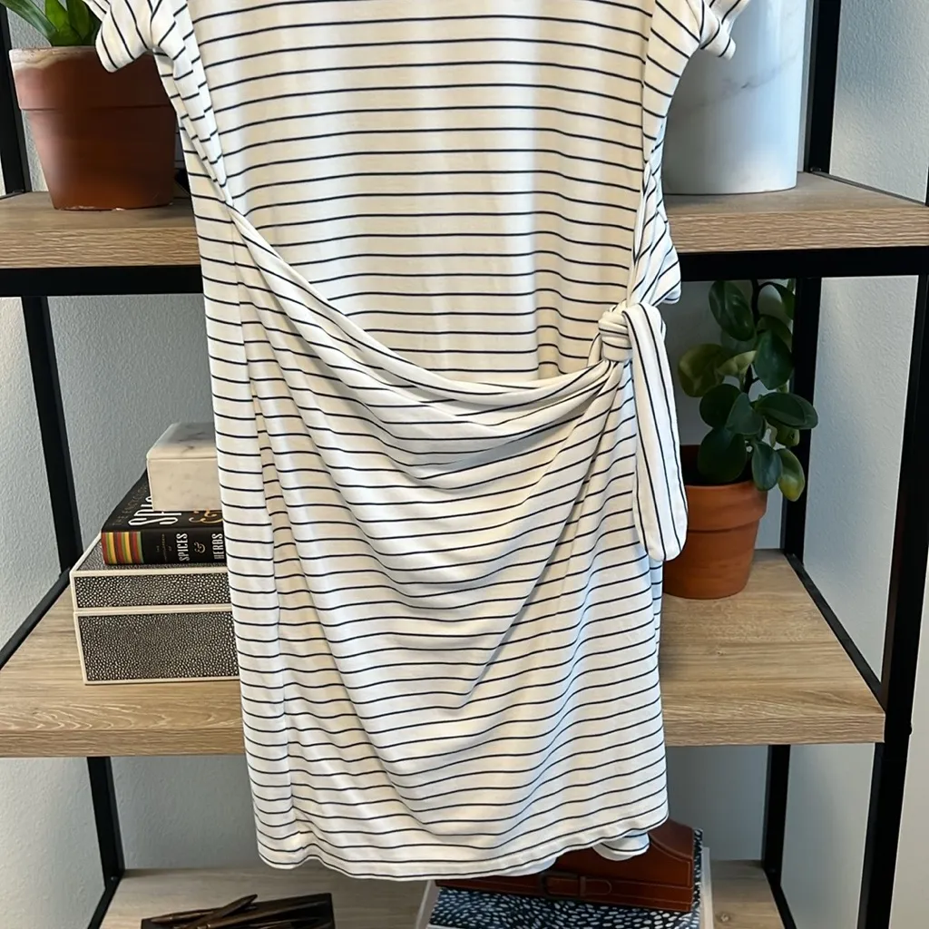 Ann Taylor White & Blue Stripe Side Tie Knot Sheath T-Shirt Dress, MP - Image 6