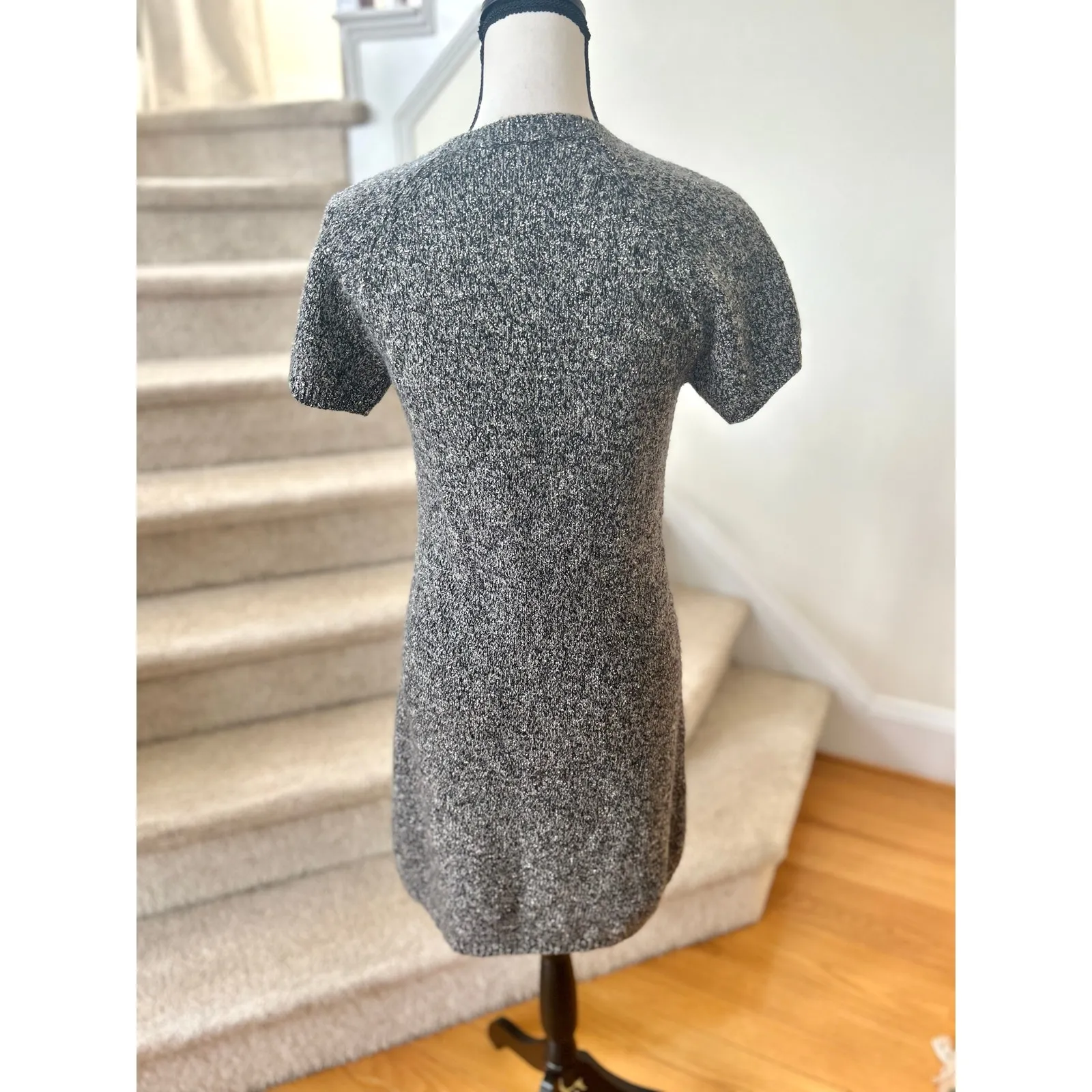Theory Marled Grey Cotton Wool Crewneck Short Sleeve Knit Sweater Dress - Image 2