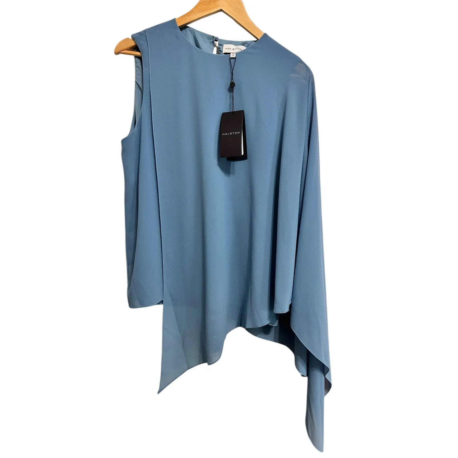 Halston Ariah Draped Asymmetrical One Shoulder blue Top Size 6 $325 NEW - Image 2