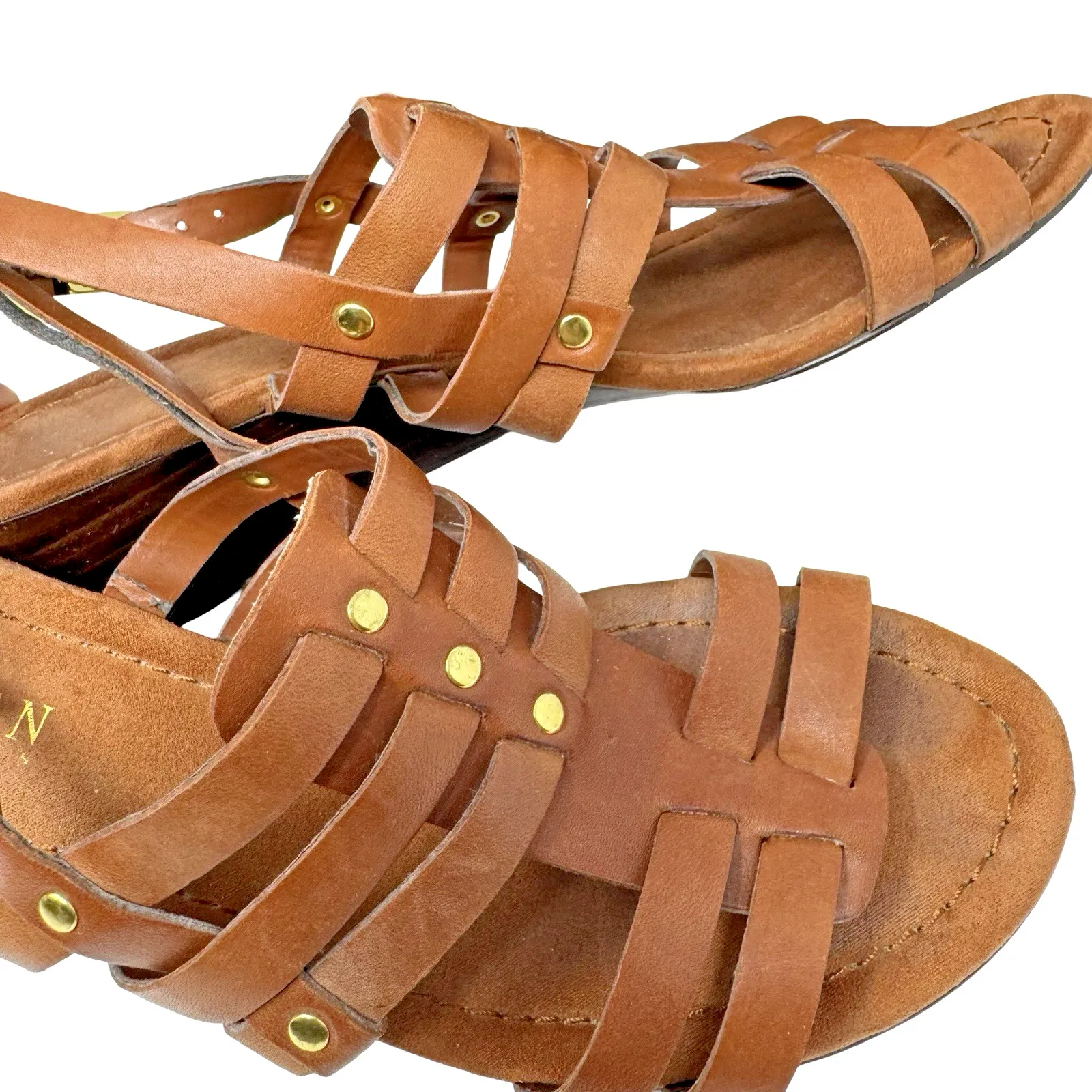 Lauren Ralph Lauren LRL Sandals Lucetta Brown Tan Leather Strappy Buckle Wms 7B - Image 11