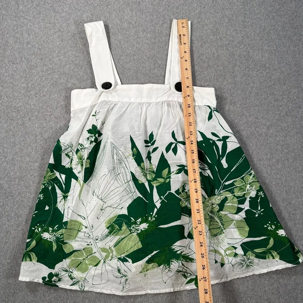Lux Green Floral Babydoll Tank Top Women's Small Button Flowy Summer Tropical - Image 3