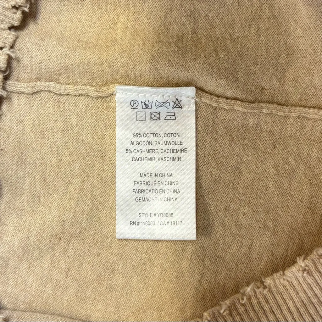 Minnie Rose Tan V-Neck Short Sleeve Knit Top XS Cashmere Blend - Image 5