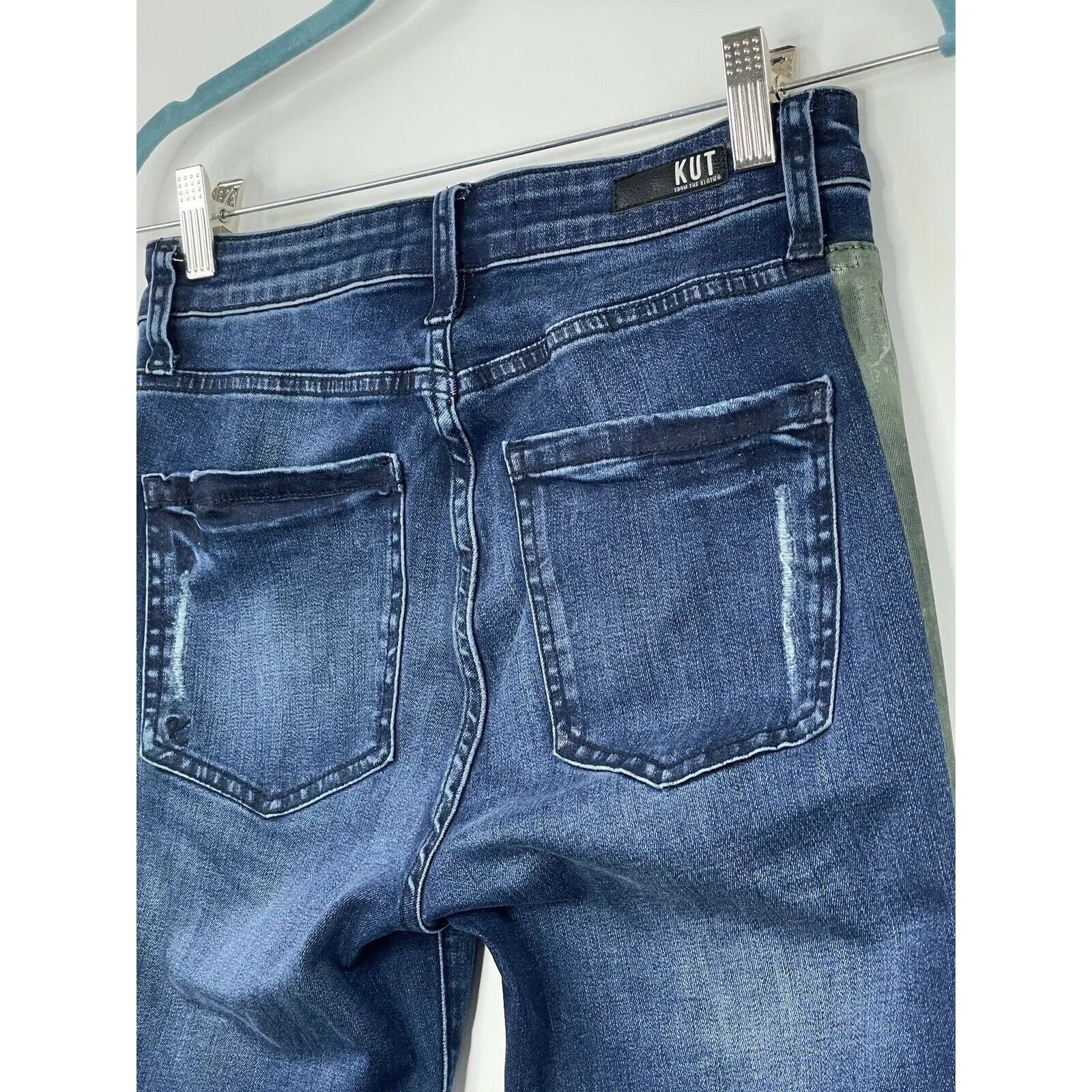 Kut From the Kloth Size 2 Connie Hi Rise Ankle Skinny Jeans Raw Hem Green Stripe - Image 6