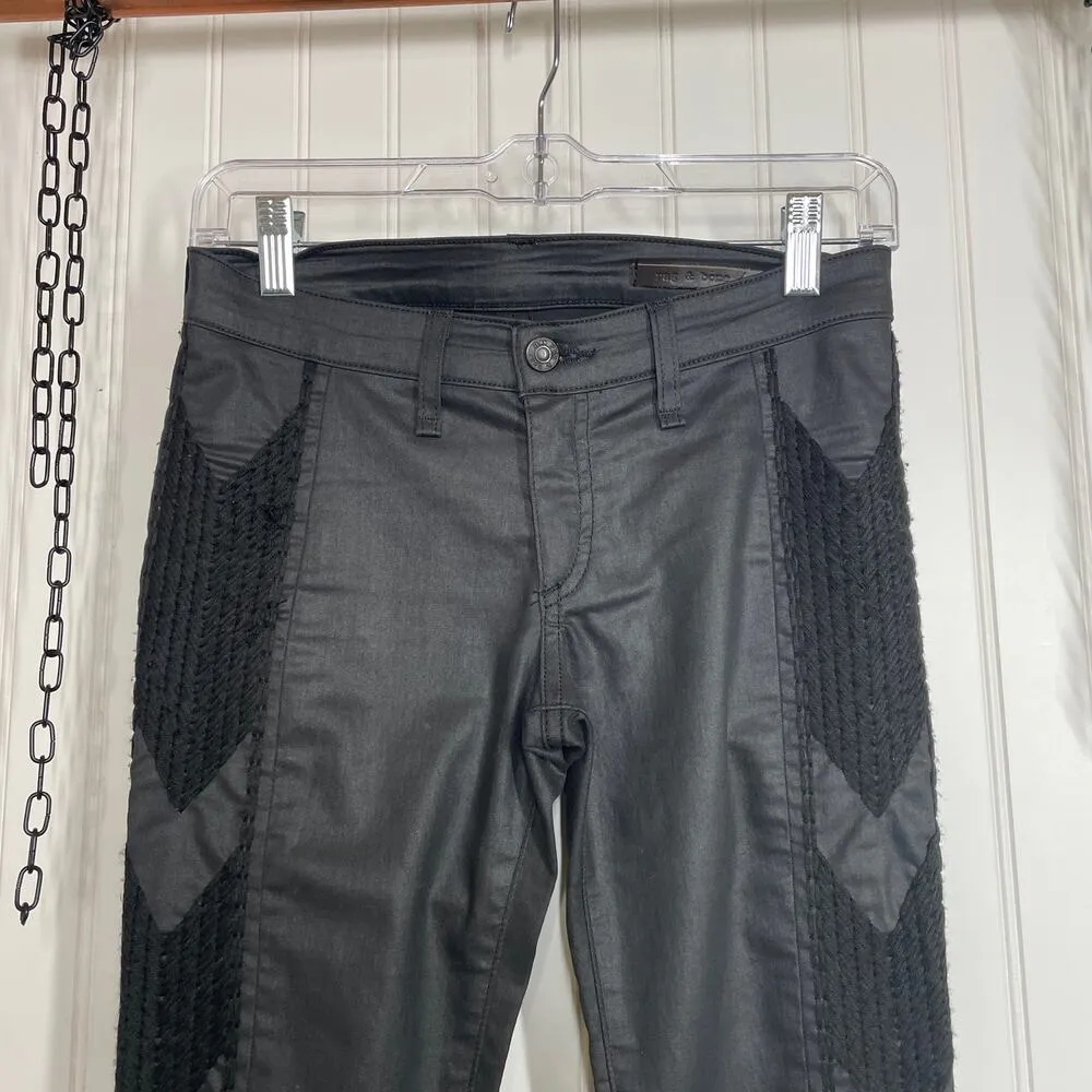 Rag & Bone Shoreditch Embroidered 'Raja' Black Mid Rise Skinny Jean Size 25 - Image 4