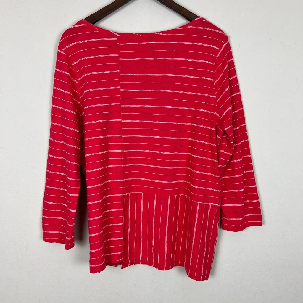 Habitat Top Womens Large Red Stripe Asymmetrical 3/4 Sleeve Clothes To Live In L - Image 7