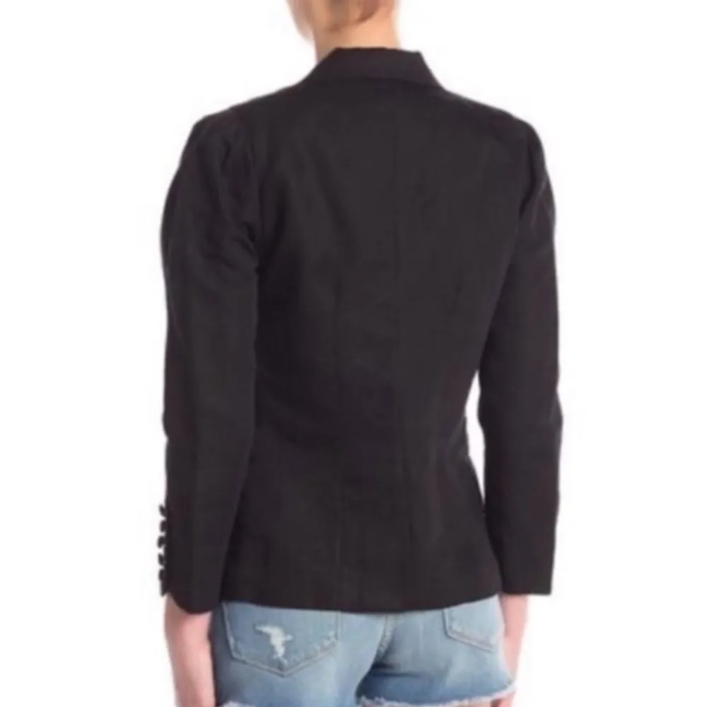 Frame One Button Pleated Linen Blazer in Black - Image 2