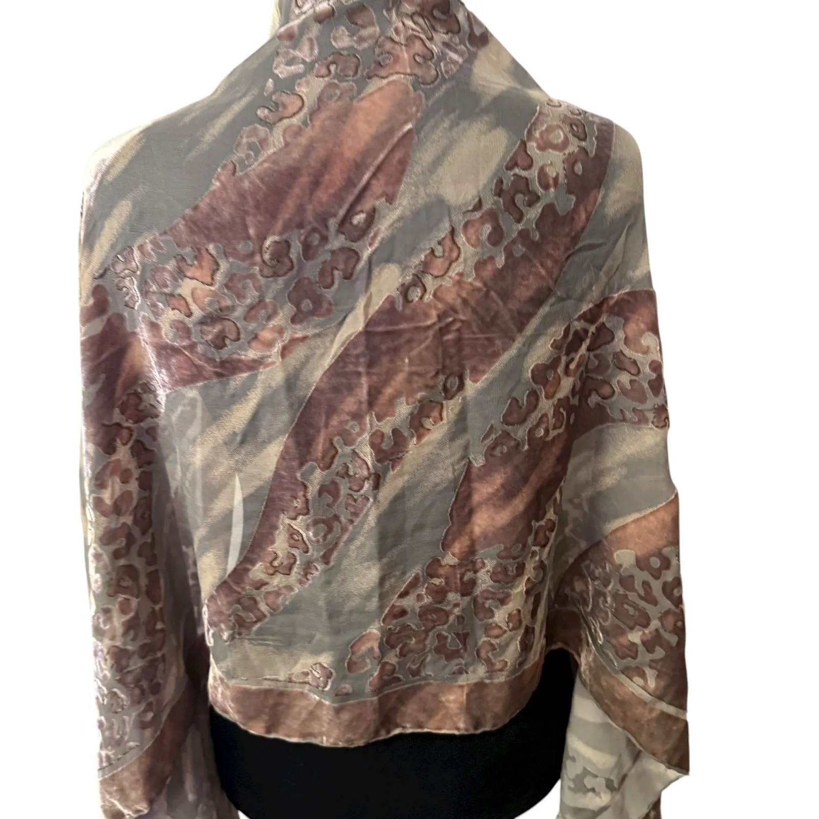 Womens Luxury Velvet Burnout Animal Print Scarf Shawl‎ Wrap Silk Blend Sheer - Image 3