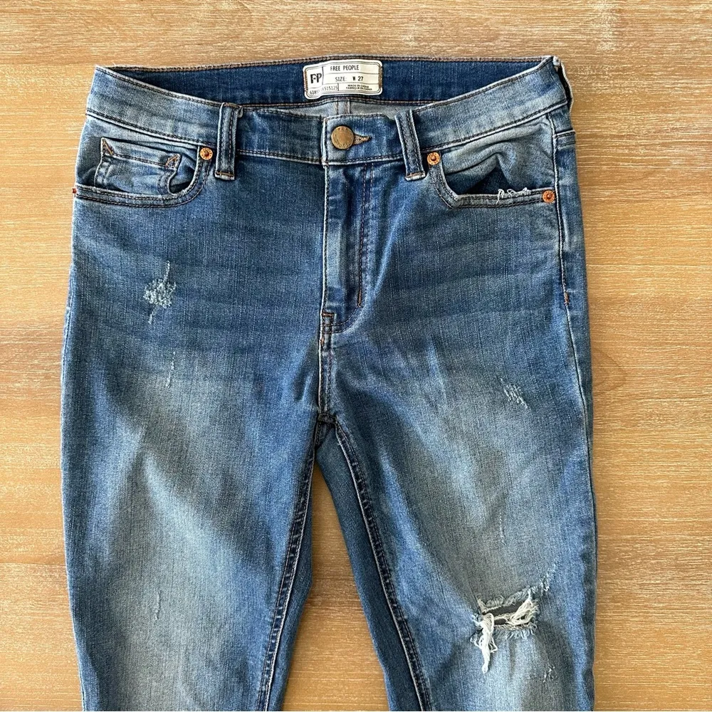 Free People Raw Hem Distressed Jeans - Image 4