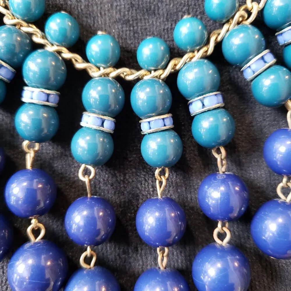 Women Fashion Gold Plated Blue Green Beads Funky Bib Necklace with Lobster Clasp - Image 6