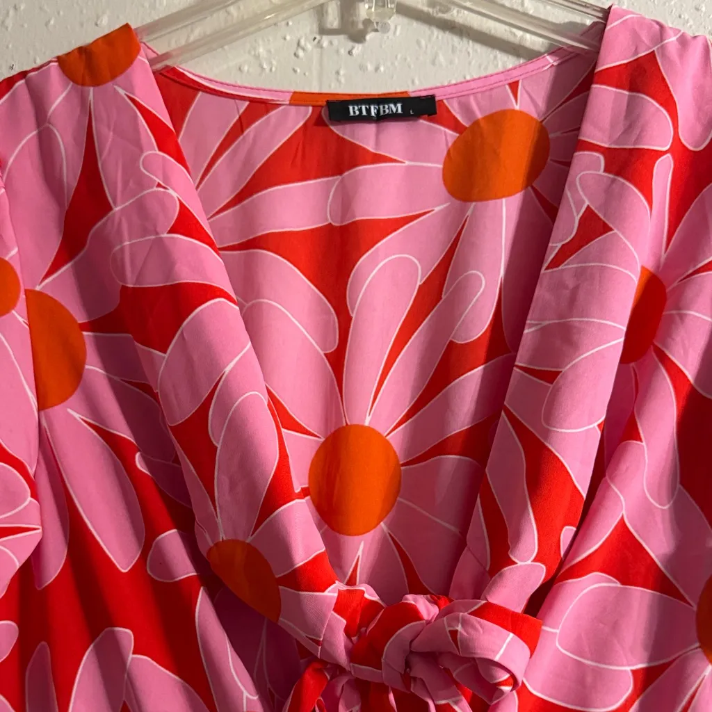 Floral Pink and Red Dress Size L - Image 3