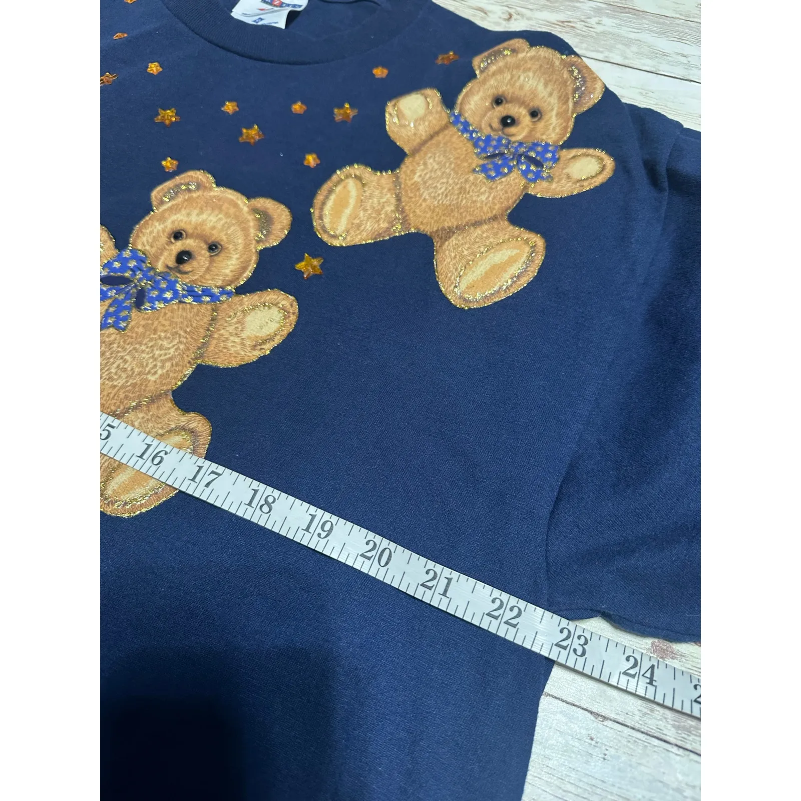 Jerzees Heavyweight T-Shirt Teddy Bear Vintage 90s Short Sleeve Size XL Navy - Image 5