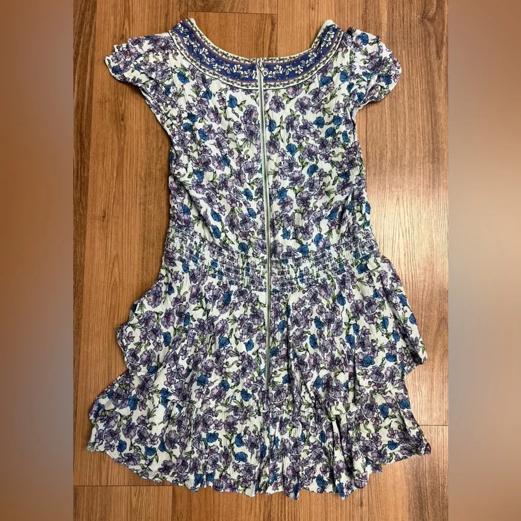 Alice + Olivia $440 Mariska Blue Purple Floral Romper Mini Dress Bohemian Fairy - Image 3