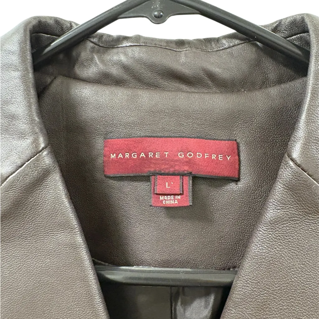 Margaret Godfrey dark brown leather jacket/ blazer. Size large women’s. - Image 3