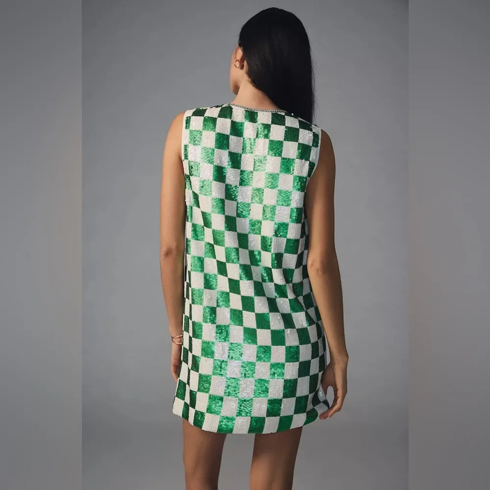 NWT  Verb Sequined Checkered Shift Dress - Image 3