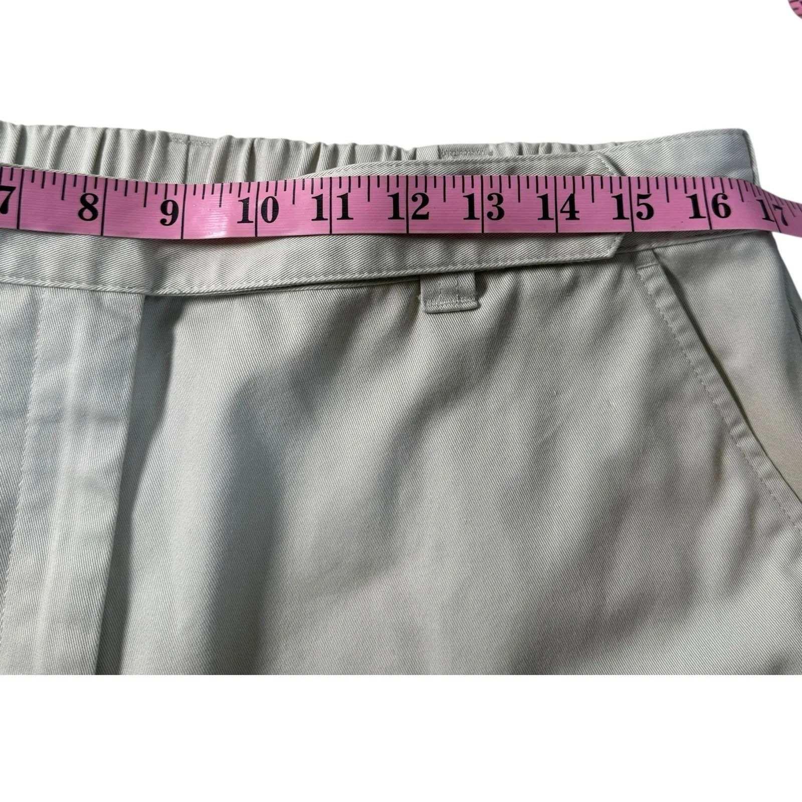 Lands' End Women's 14 Beige Cotton Blend Button Hem Pull On Back Cropped‎ Pants - Image 3