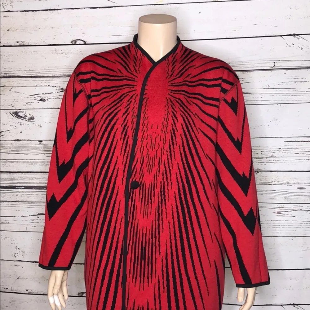 Dalton Size XL Black & Red Printed Reversible Wool Sweater Cardigan Jacket - Image 4