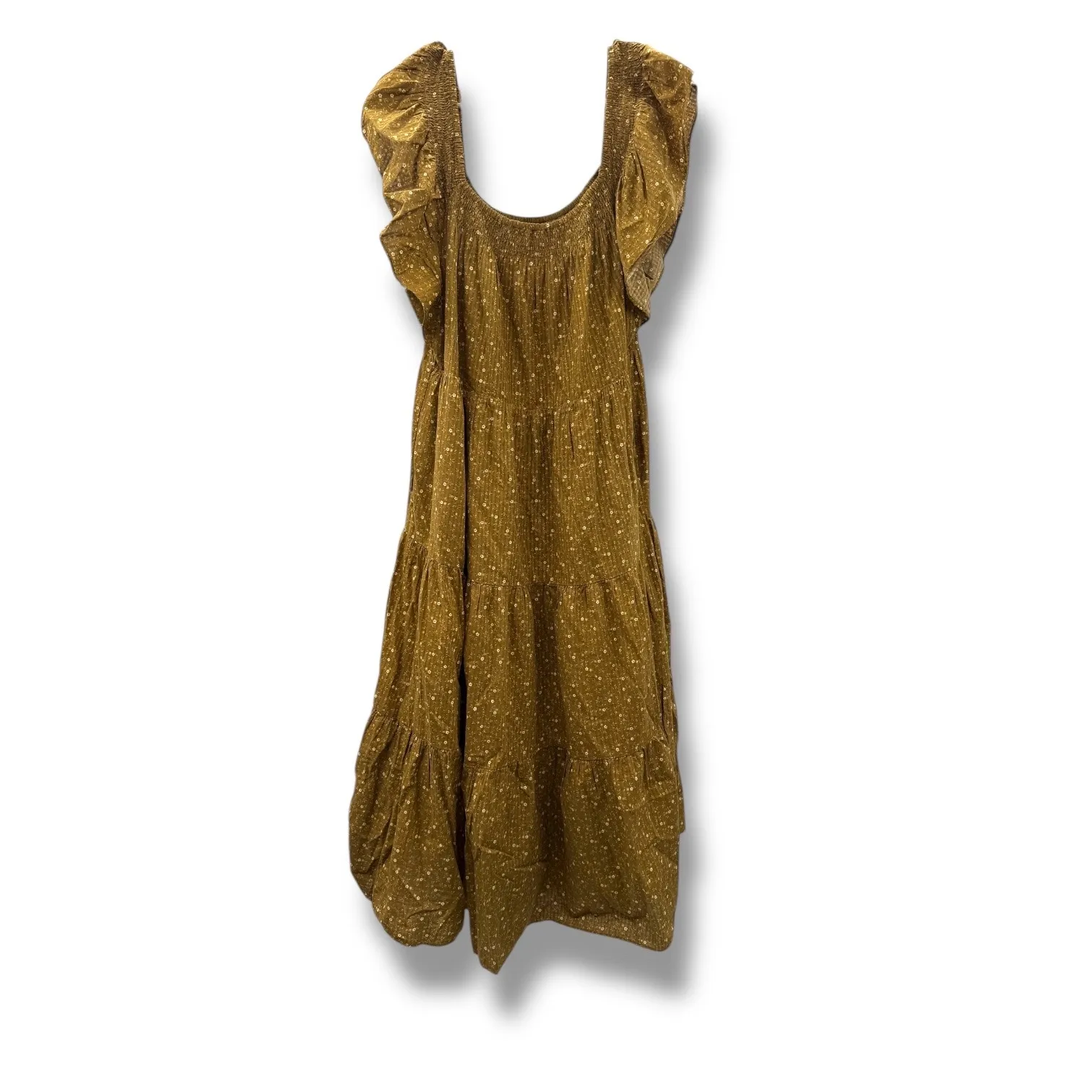 Madewell Ruffle Sleeve Tiered Midi Dress XXL Olive Daisy Stitch Cottagecore - Image 3