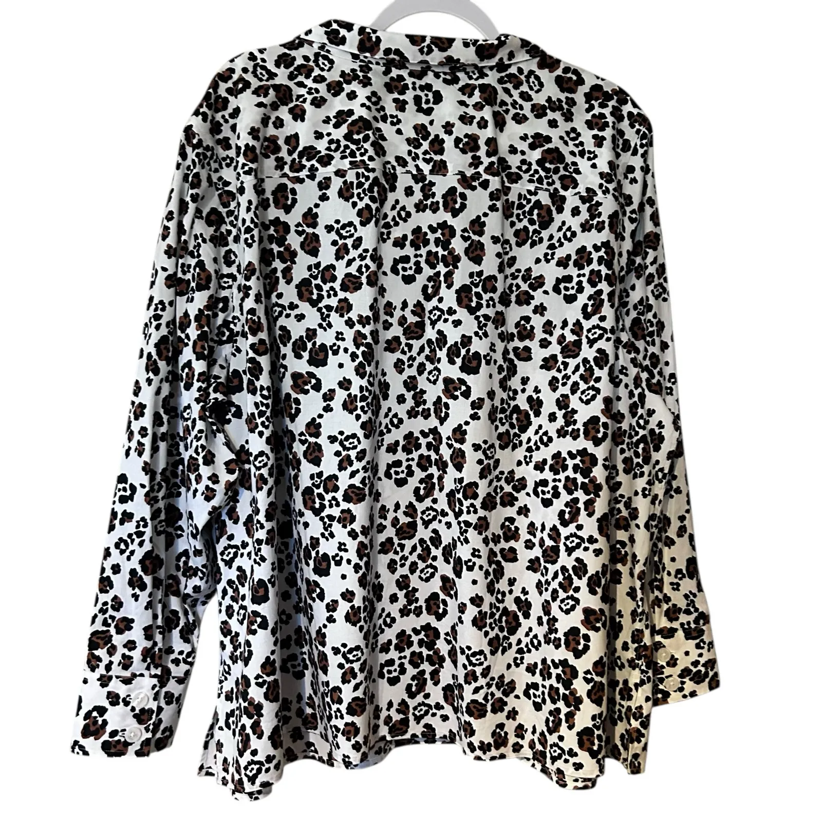 TALBOTS PLUS Blouse Leopard SZ 3X Non Iron Long Sleeve Popover Artsy Travel Chic - Image 9