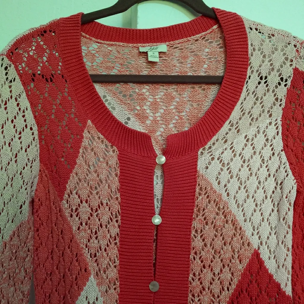 J.jill crochet sweater pink color block - Image 6