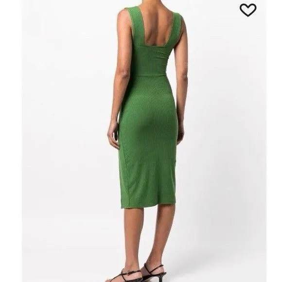 Reformation cassi knit Dress XS Green Ribbed Midi Sleeveless Square Neck slit - Image 13