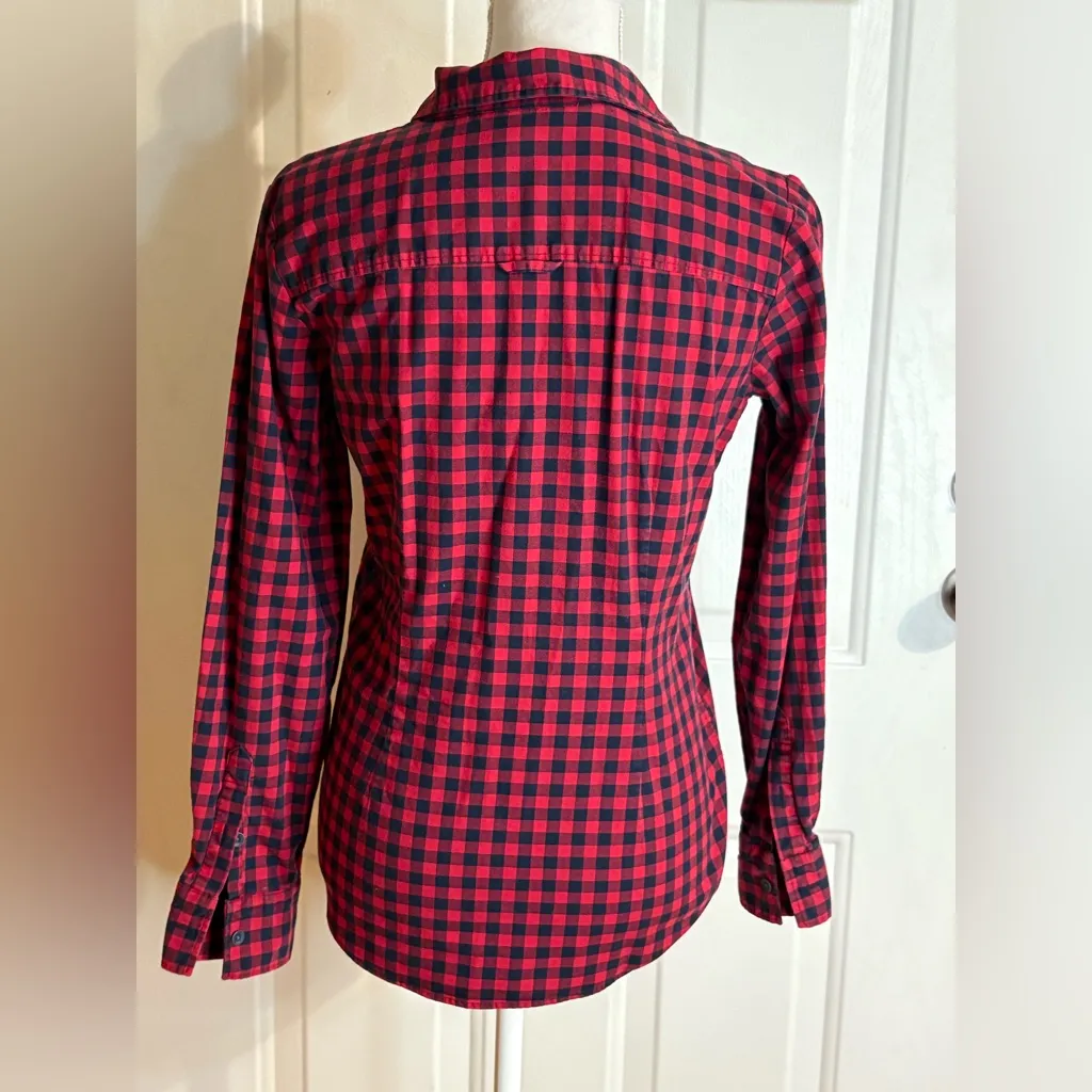 Brooks Brothers Red and Black Checkered Button Down Shirt size 2 - Image 6