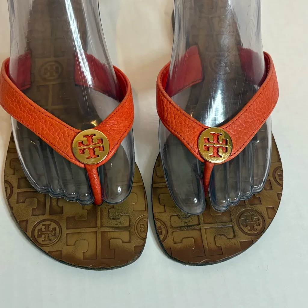 Tory Burch Thora Orange Leather Sandals Size 6 - Image 2