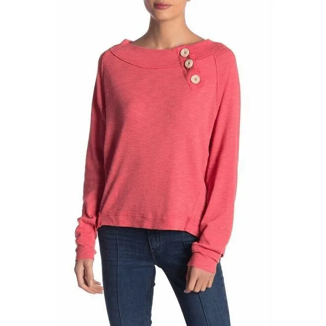 We the Free People Don't Forget Me Size Medium Coral Side Button Top Sweater - Image 6