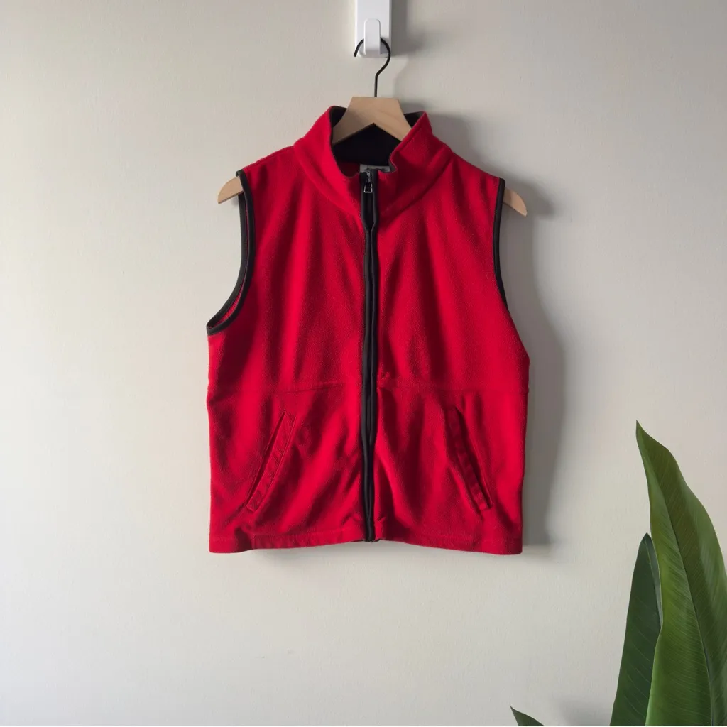 Vintage Northern Reflections 90s Red Fleece Vest Fill Zip Sleeveless Winter L - Image 3
