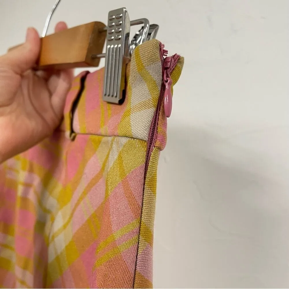 Urban Outfitters Pink & Green Plaid Mini School Girl Skirt Womens L Preppy Fall - Image 3