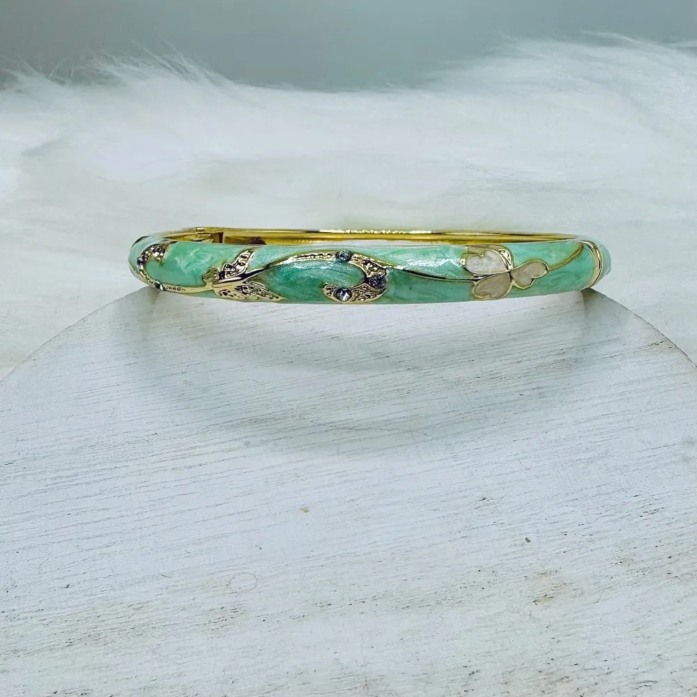 Green Flower Enamel Cloisonne Bracelet Bangle - Image 7