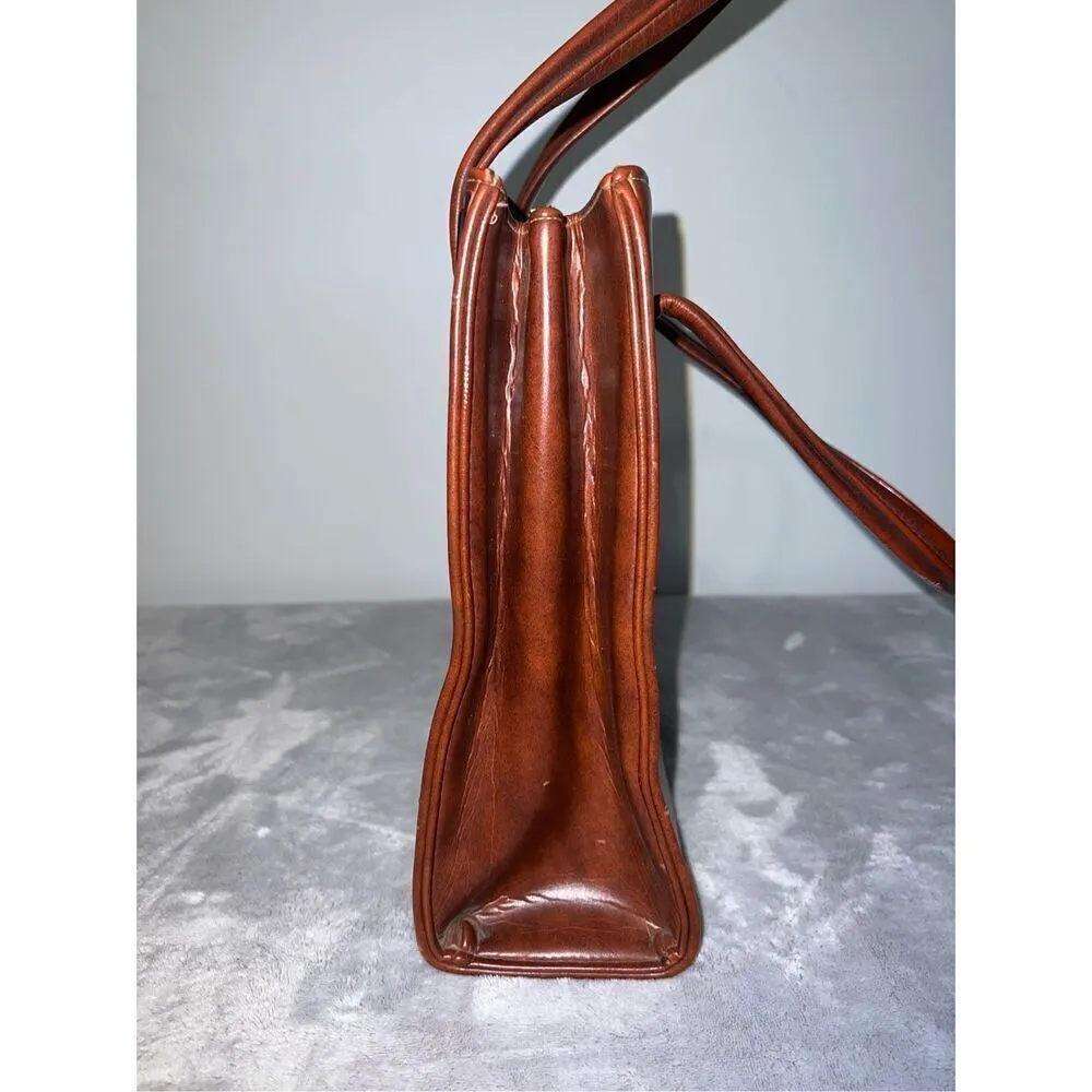 VTG Square Patchwork Carry all Tote Purse 60s 70s Authentic Vintage Brown - Image 4