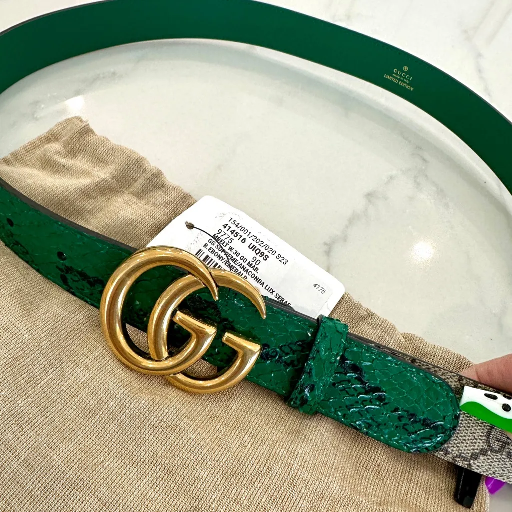 Gucci  GG Logo Python Belt - Image 3