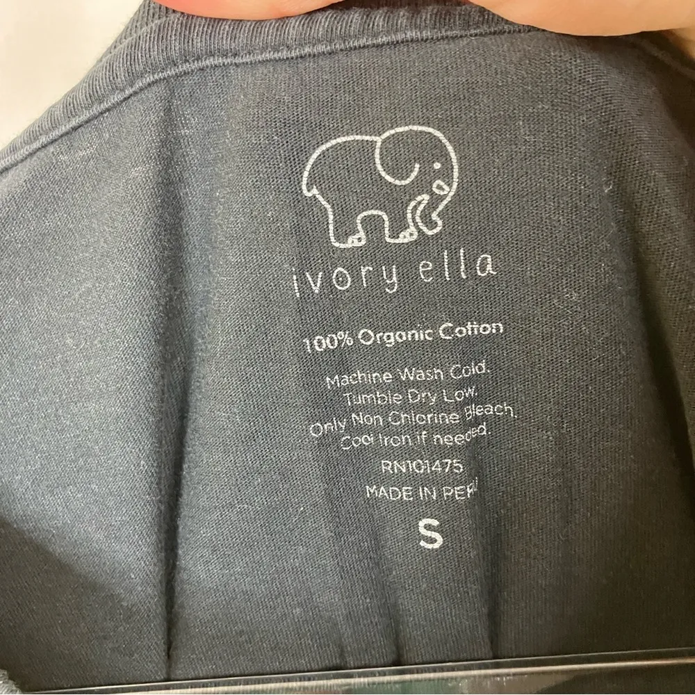 Ivory Ella | XOXO Long Sleeve Black Tee Shirt Elephant Graphic Organic Cotton S - Image 2