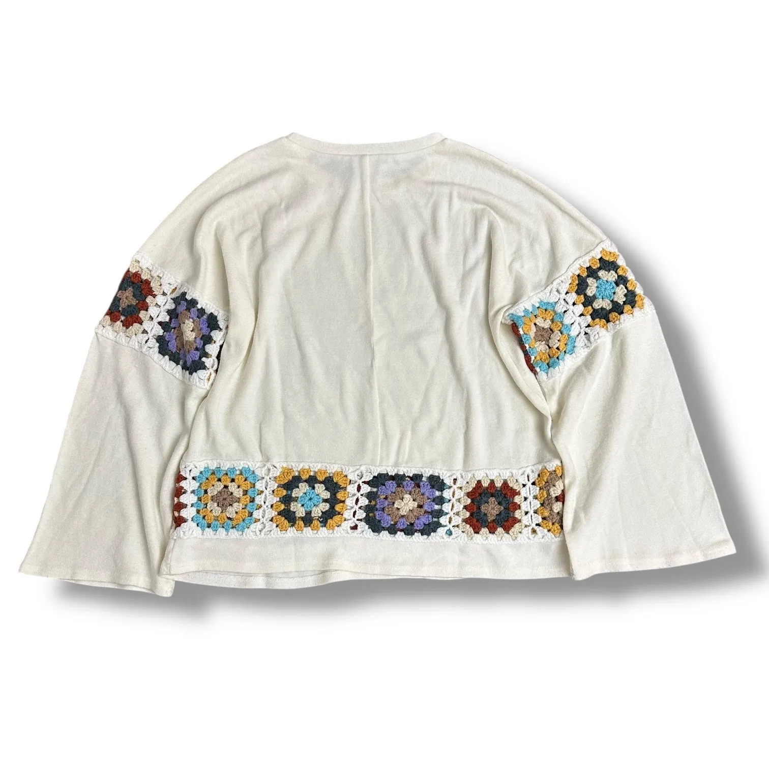 Loveriche Crochet Granny Square Trim Cream Sweater Boho Cottagecore Size M White Size M - Image 5