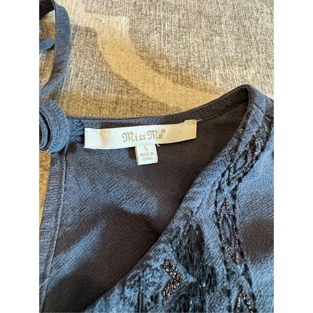 Miss me western print linen bland blouse size large flare sleeve country - Image 4