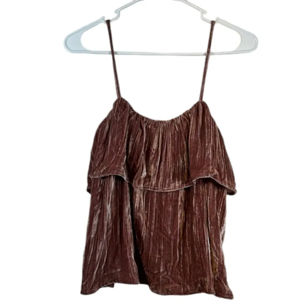 Madewell Blush Ruffle Silk Crushed Velvet Camisole Tank Top Size Small EUC #0984 - Image 2