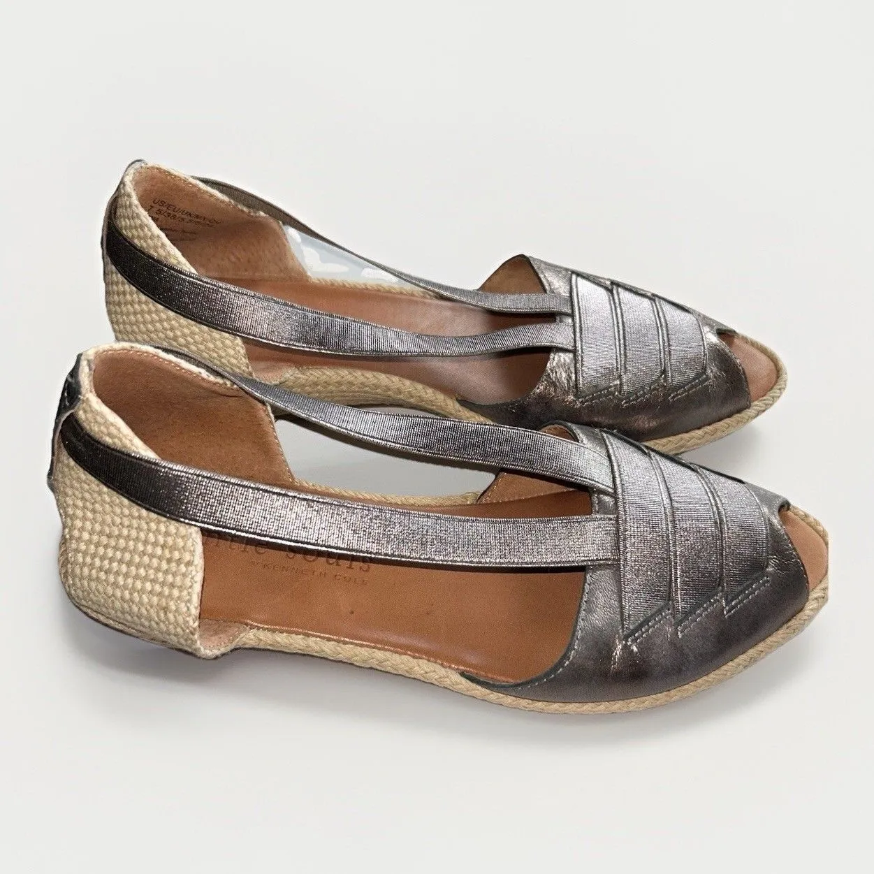 Gentle Souls Luci Metallic Silver‎ Peep-Toe Espadrille Sandals Elastic 7.5 M - Image 4