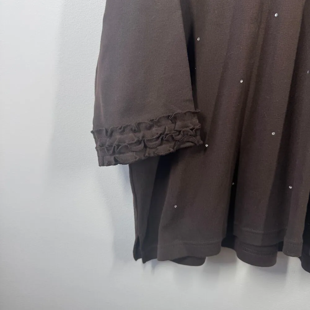 Quacker Factory Top Women X1 NWT Sparkle Long Sleeve Knit Brown Embellished - Image 3