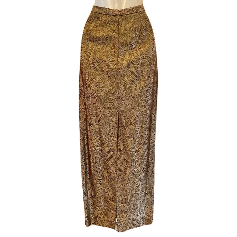Vintage Victoria Royal Bronze Paisley Jacquard Column Skirt, Size 6 Gold - Image 2