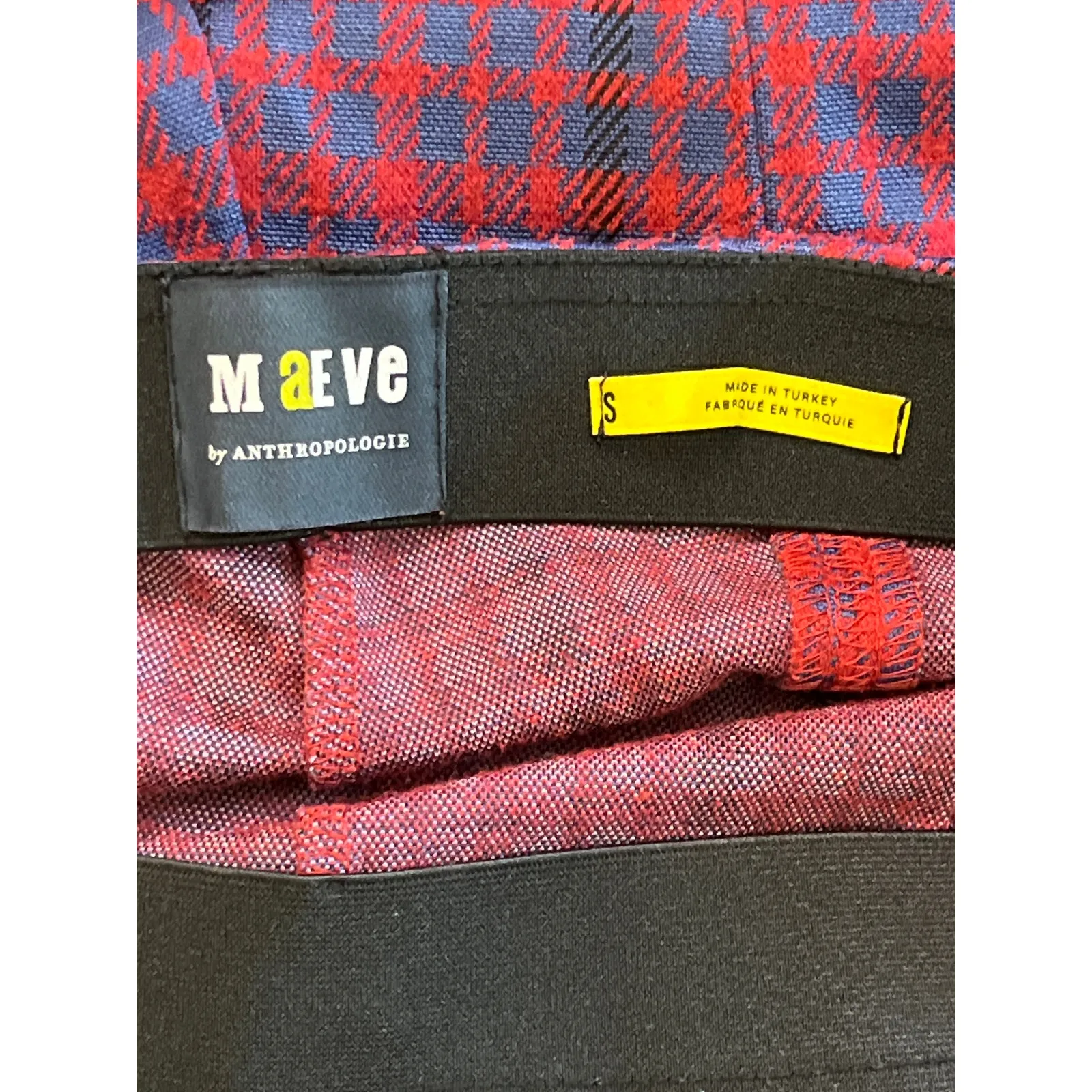 Maeve by Anthropologie Red Blue Plaid Pull On Flare Pants Women’s Size S Trouser - Image 2