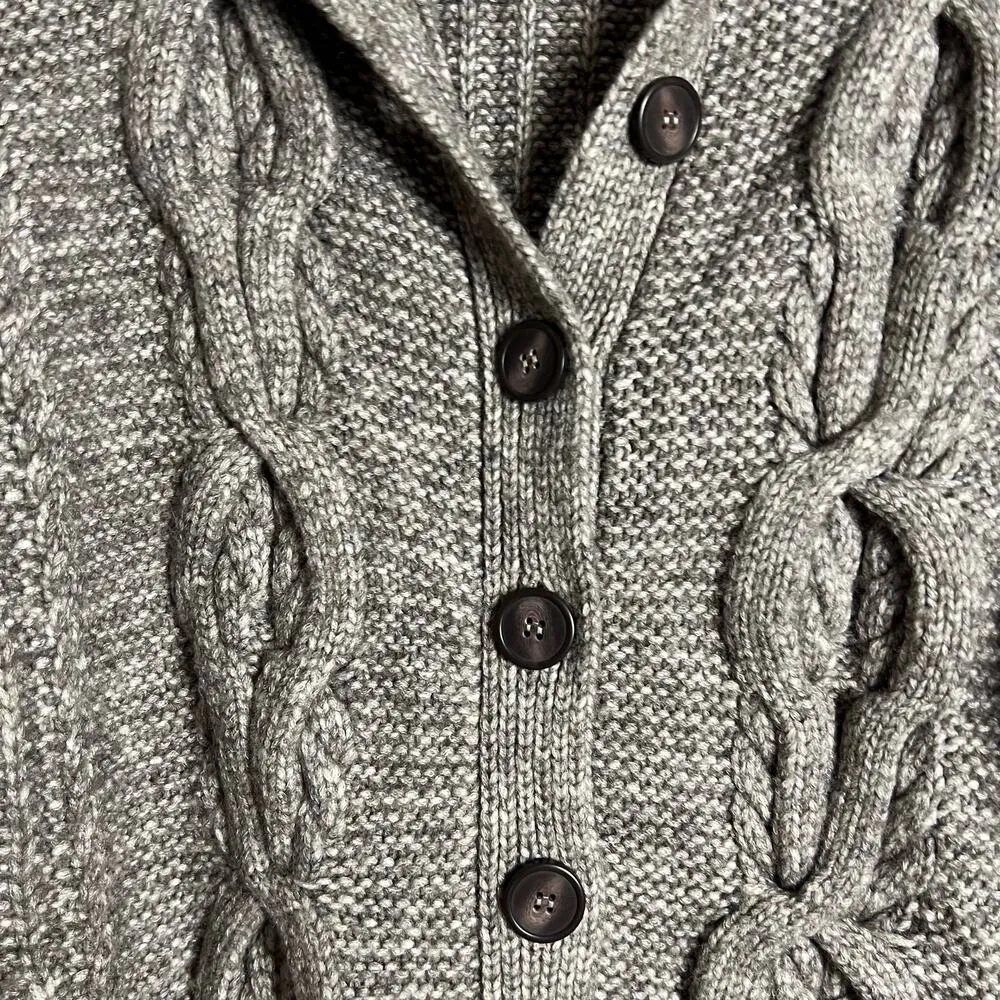 Intermix Gray Brown Carlyle Oversized Cable Knit Wool Cardigan Sweater Size S - Image 9