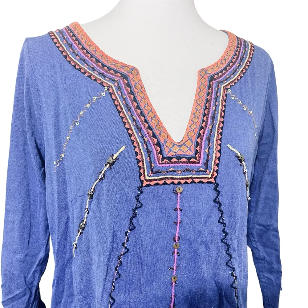 Lucky Brabd blue embroidered and beaded top size M - Image 3