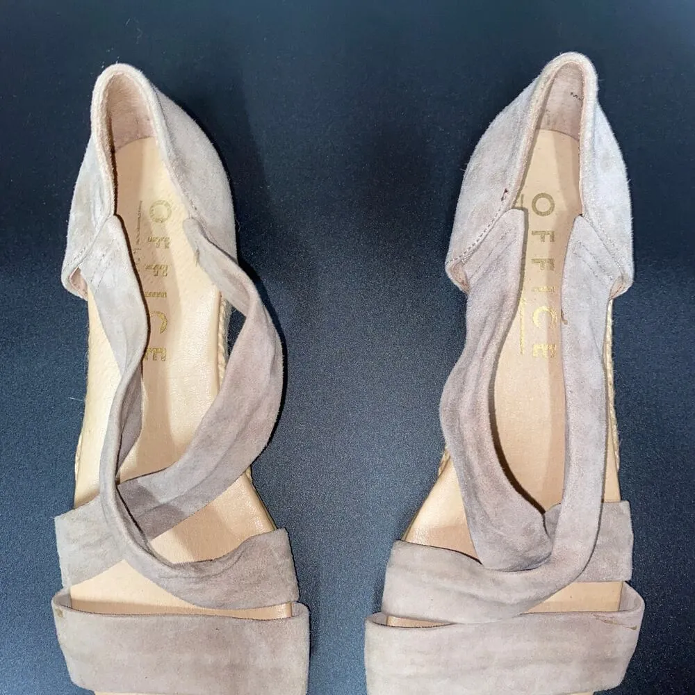 OFFICE London Beige Suede Hallie Cross Strap Espadrille Sandals Size 39 US 8 - Image 3