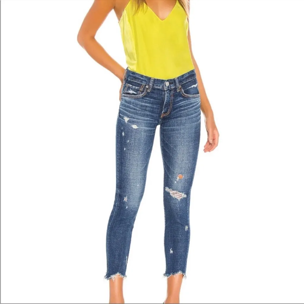 Moussy Vintage Glendale Mid Rise Skinny Distressed Jeans Raw Hem Womens 26 Blue - Image 9