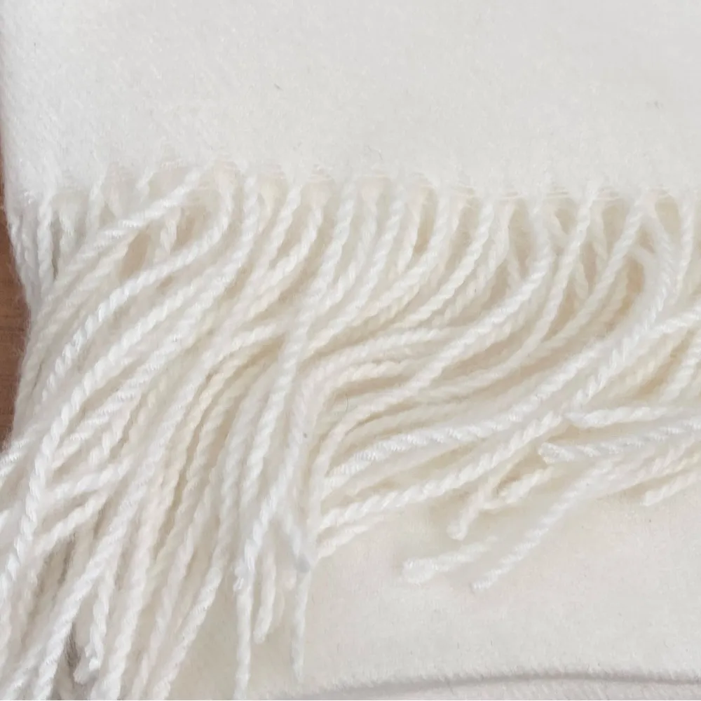 LOOK by M Cashmere Cream Soft Solid Cashmere Fringe Scarf 28”X77” - Image 4