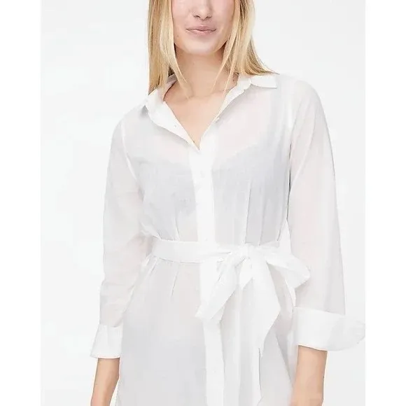 J. Crew White Cotton Belted Shirt Dress Sheath Style M - Image 3