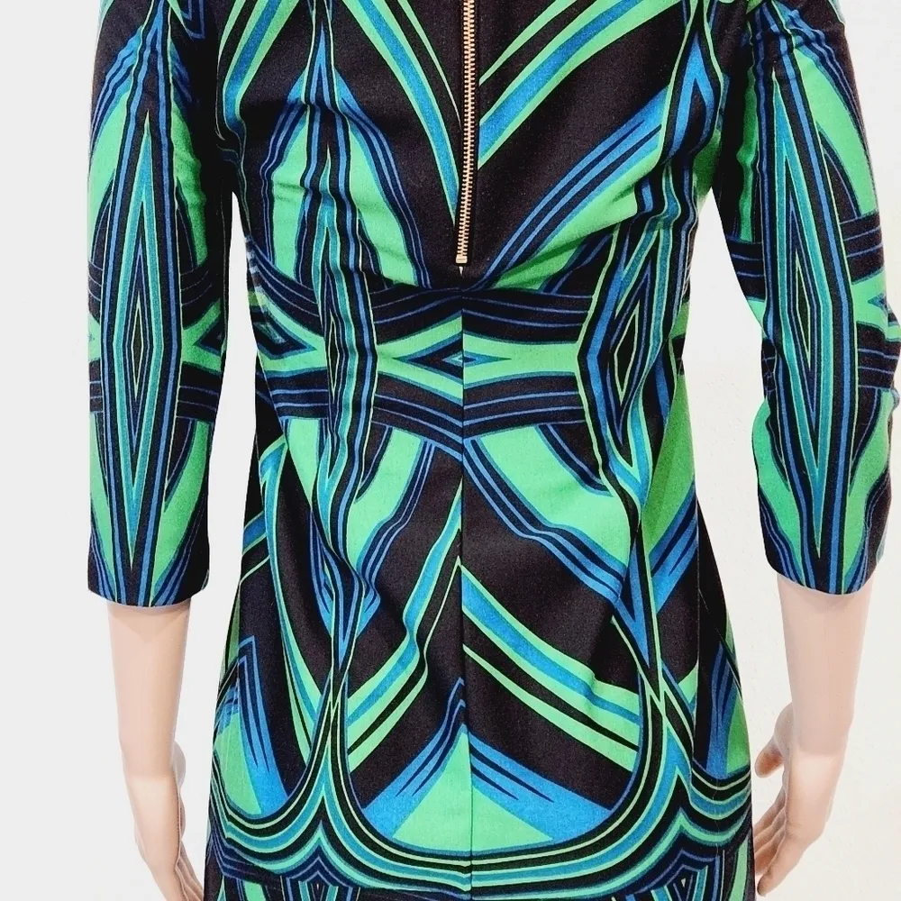 TAYLOR Green Blue Black Knit Geo Print Shift Work Social Versatile Dress Size 4 - Image 8